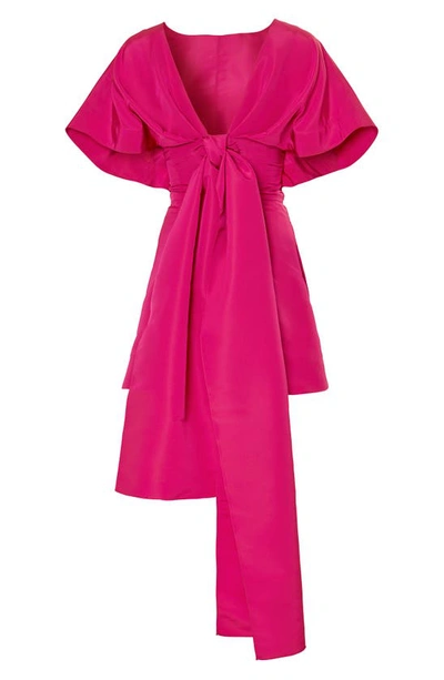 Shop Carolina Herrera Bow Back Silk Dress In Berry