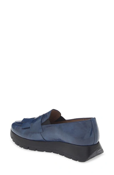 Shop Wonders Kiltie Platform Loafer In Textured Blue Patent
