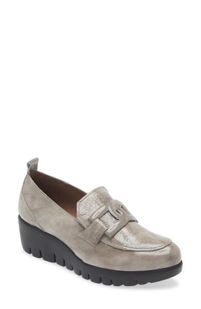 Shop Wonders Lug Platform Wedge Loafer In Textured Grey Patent