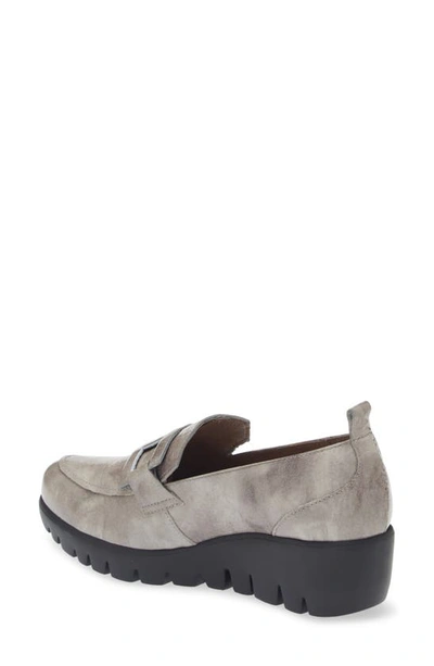 Wonders Lug Platform Wedge Loafer In Textured Grey Patent