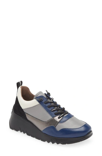 Shop Wonders Colorblock Platform Wedge Sneaker In Blue Grey Combo