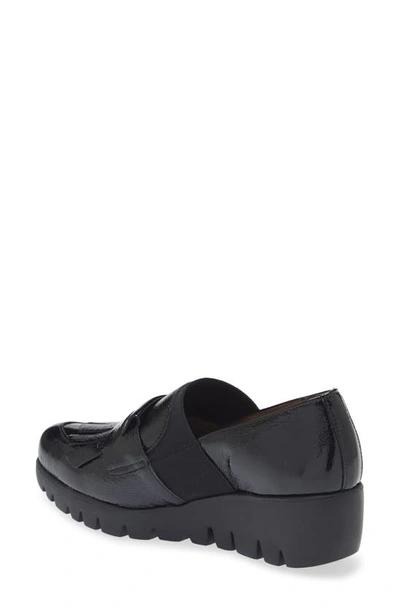 Wonders Kiltie Platform Loafer In Textured Black Patent