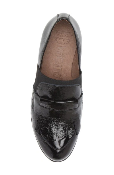 Wonders Kiltie Platform Loafer In Textured Black Patent