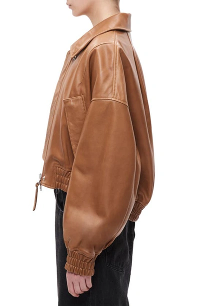 Shop Shoreditch Ski Club Elle Leather Bomber Jacket In Camel