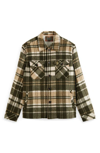 Shop Scotch & Soda Brushed Wool Blend Overshirt Jacket In 6481-green Check