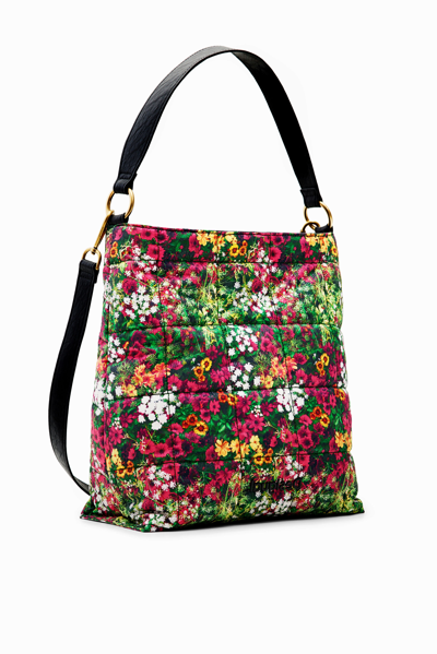 Shop Desigual Large Floral Bucket Bag In Green