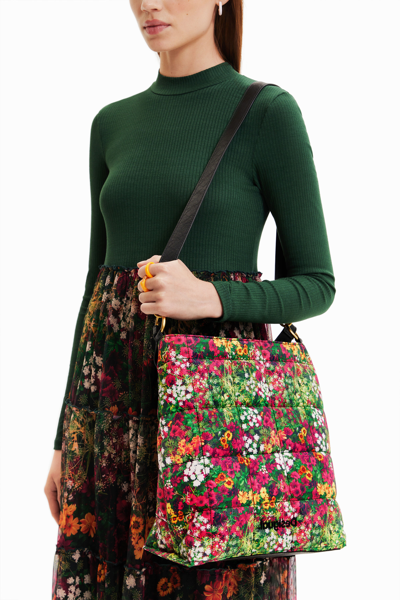Shop Desigual Large Floral Bucket Bag In Green