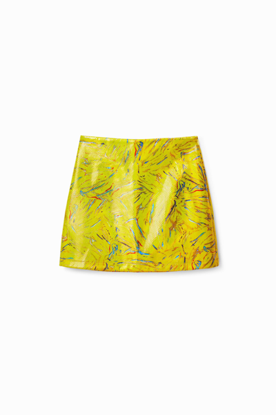 Shop Desigual Arty Slim Mini Skirt In Yellow