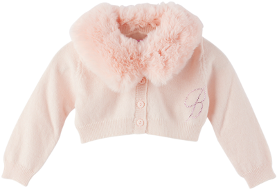 Shop Miss Blumarine Baby Pink Faux-fur Collar Cardigan In Pink Light