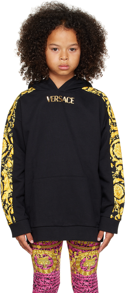 Shop Versace Kids Black Barocco Hoodie In 2b130-black+gold