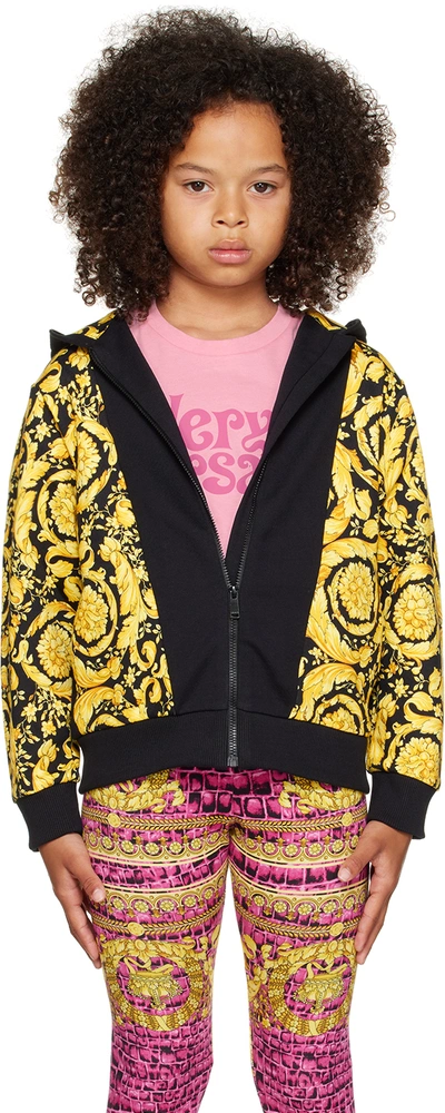 Shop Versace Kids Black & Yellow Barocco Hoodie In 2b130-black+gold
