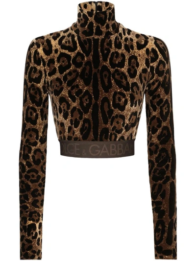 Shop Dolce & Gabbana Leopard-print High-neck Blouse In Marrone E Nero