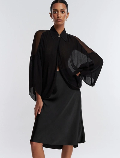 Shop Bcbgmaxazria A-line Satin Midi Skirt In Black