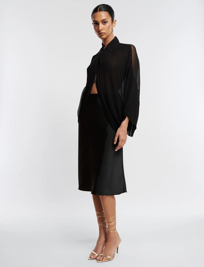 Shop Bcbgmaxazria A-line Satin Midi Skirt In Black