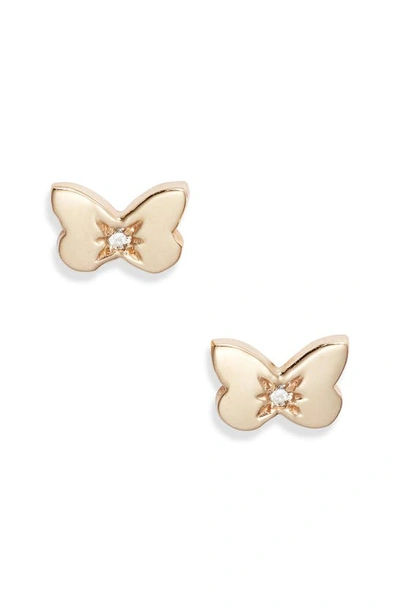 Shop Anzie Mini Diamond Butterfly Stud Earrings In Gold