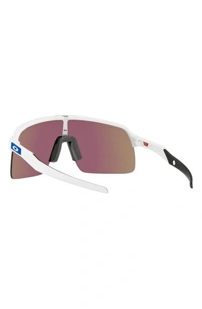 Shop Oakley Sutro Lite 139mm Prizm™ Wrap Shield Sunglasses In White/ Prizm Sapphire