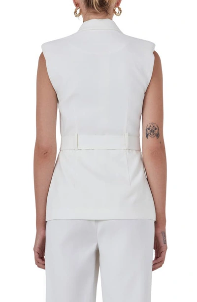 Endless Rose Shoulder Pad Belted Sleeveless Double Breasted Blazer In Ivory