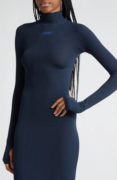 Shop Off-white Slick Turtleneck Long Sleeve Sweater Dress In Cobalt Blue