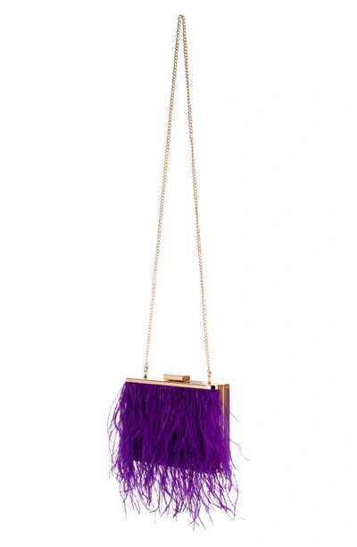 Shop Olga Berg Ostrich Feather Embellished Clutch In Purple