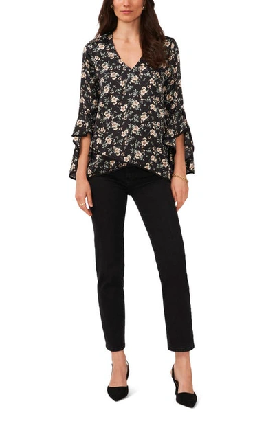 Shop Vince Camuto Floral Print Bell Sleeve Top In Rich Black