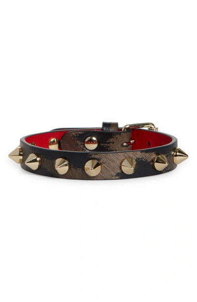 Shop Christian Louboutin Loubilink Studded Leather Bracelet In 3221 Brown/ Gold