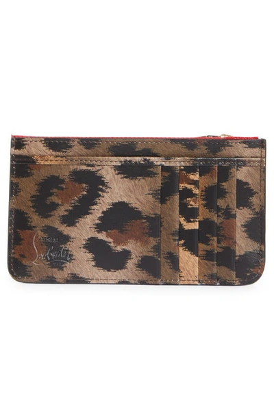 Shop Christian Louboutin Loubi54 Leopard Print Leather Card Holder In 3221 Brown/ Gold