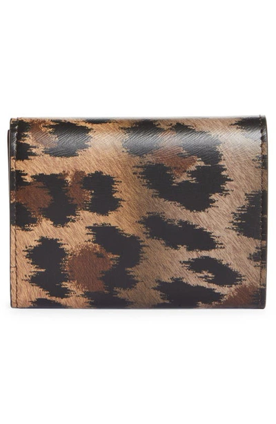 Shop Christian Louboutin Loubi54 Leopard Print Leather Compact Trifold Wallet In Brown/ Gold