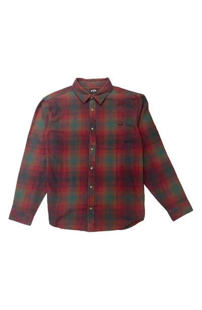Shop Billabong Kids' Coastline Flannel Button-up Shirt In Brick
