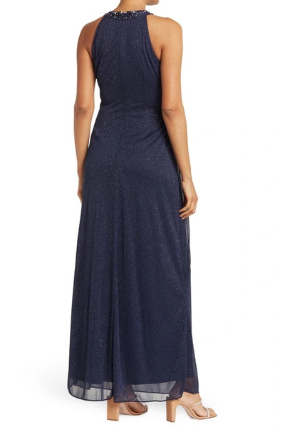 Shop Slny Glitter Mesh Maxi Dress In Nav