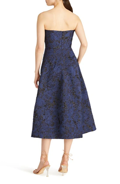 Shop ml Monique Lhuillier Isabel Metallic Jacquard Strapless Midi Fit & Flare Dress In Midnight Multi