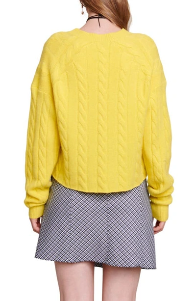 Shop Maje Cable Knit Cashmere Blend V-neck Sweater In Yellow