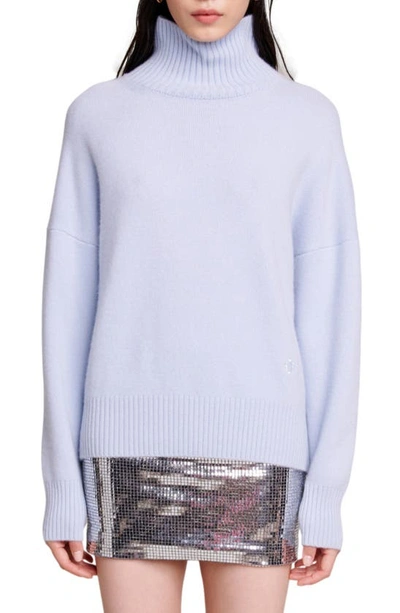 Shop Maje Megevo Cashmere Blend Turtleneck Sweater In Blue