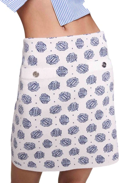 Shop Maje Julia Monogram Knit Miniskirt In Clover Ecru/ Blue