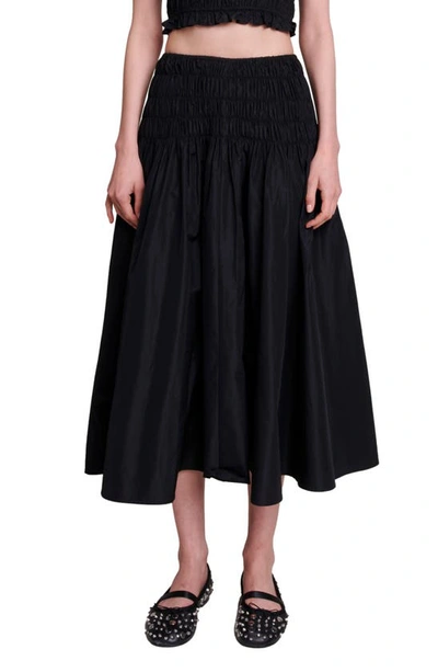 Shop Maje Junnaly Smocked Waist A-line Skirt In Black