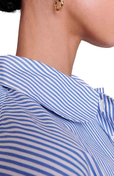Shop Maje Cimia Clover Patch Stripe Crop Cotton Button-up Shirt In Blue