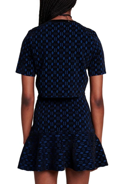 Shop Maje Reveillon Knit Dress & Cardigan Set In Blue / Black