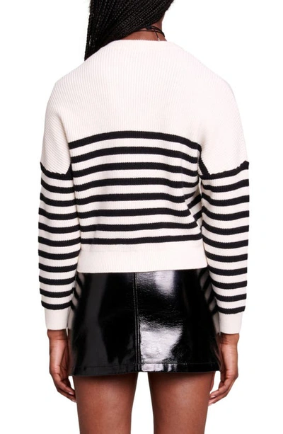 Shop Maje Marino Stripe Drop Shoulder Sweater In Ecru Black