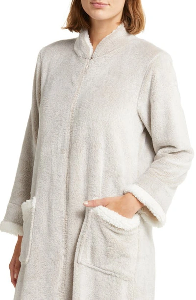 Shop Natori Frosted Faux Shearling Zip-up Robe In Cashmere