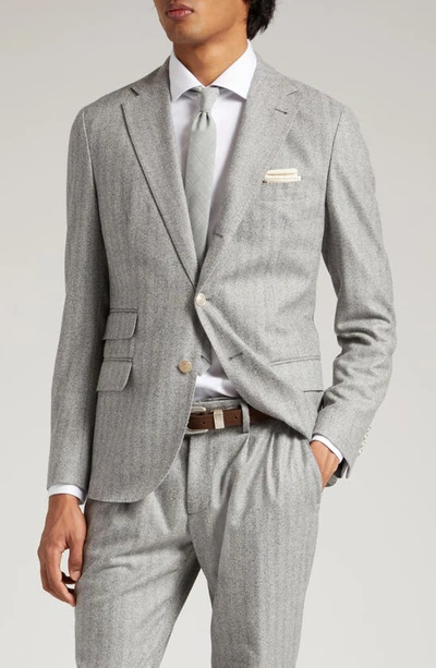 Shop Eleventy Herringbone Virgin Wool Suit In Medium Grey