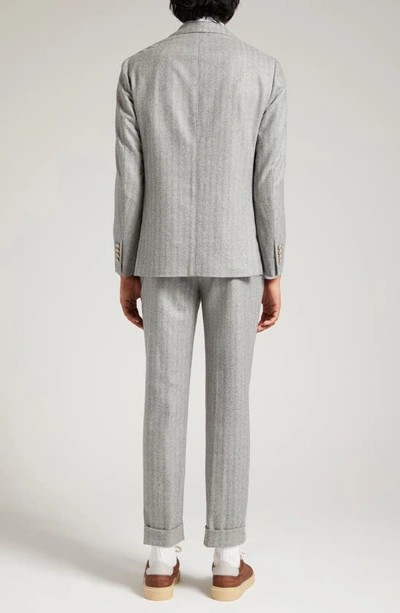 Eleventy Herringbone Virgin Wool Suit In Medium Grey