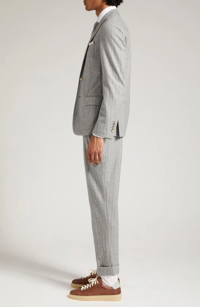 Shop Eleventy Herringbone Virgin Wool Suit In Medium Grey