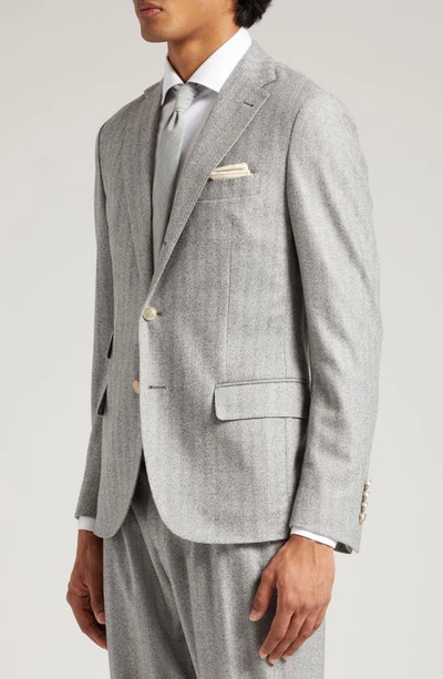 Shop Eleventy Herringbone Virgin Wool Suit In Medium Grey