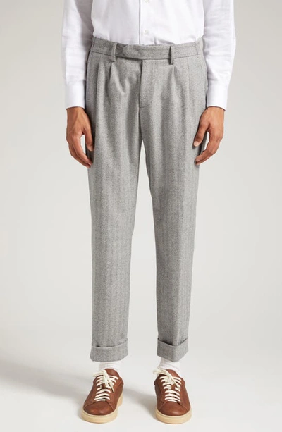 Shop Eleventy Herringbone Virgin Wool Suit In Medium Grey