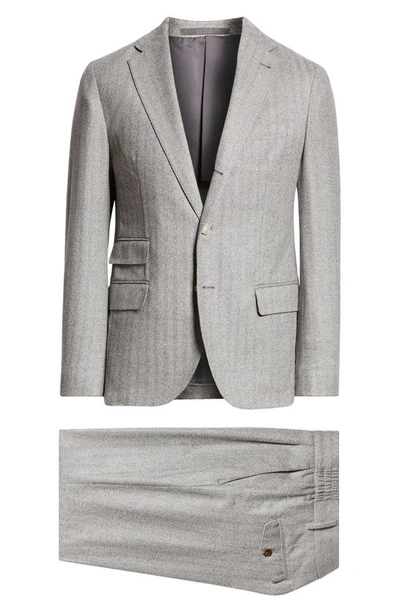 Shop Eleventy Herringbone Virgin Wool Suit In Medium Grey