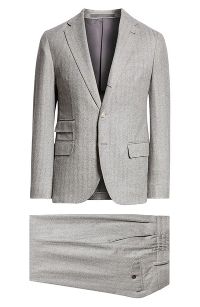 Eleventy Herringbone Virgin Wool Suit In Medium Grey