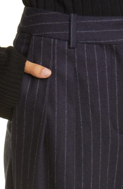 Shop Loulou Studio Amoya Pinstripe Stretch Wool & Cashmere Wide Leg Pants In Navy Stripes