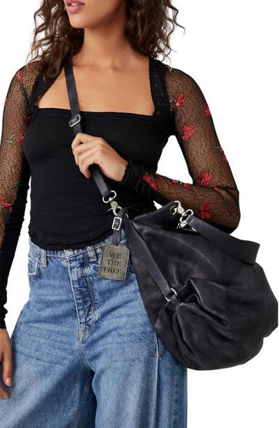 Shop Free People We The Free Sabine Leather Hobo Bag In Washed Black