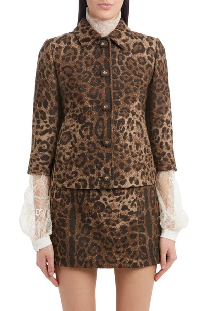 Shop Dolce & Gabbana Leopard Print Jacquard Crop Jacket In Print Leo