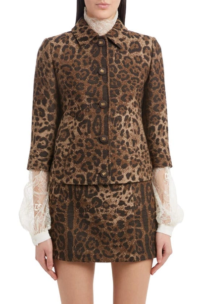 Shop Dolce & Gabbana Dolce&gabbana Leopard Print Jacquard Crop Jacket In Print Leo