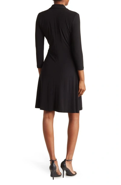 Shop Tommy Hilfiger Tie Front Button-down V-neck Long Sleeve Dress In Black